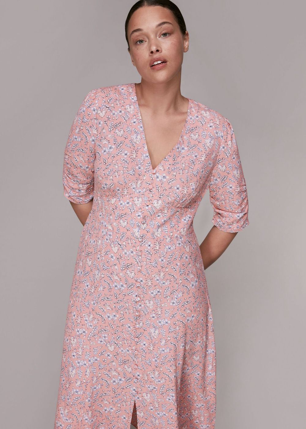 Whistles Wheat Floral Midi Dress Pink / Multicolor | US-82159IBRM