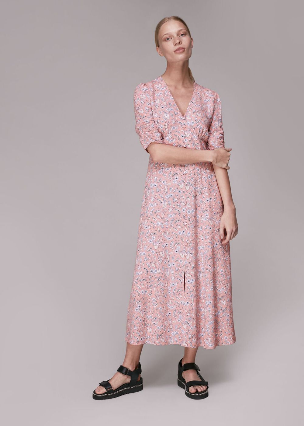 Whistles Wheat Floral Midi Dress Pink / Multicolor | US-82159IBRM