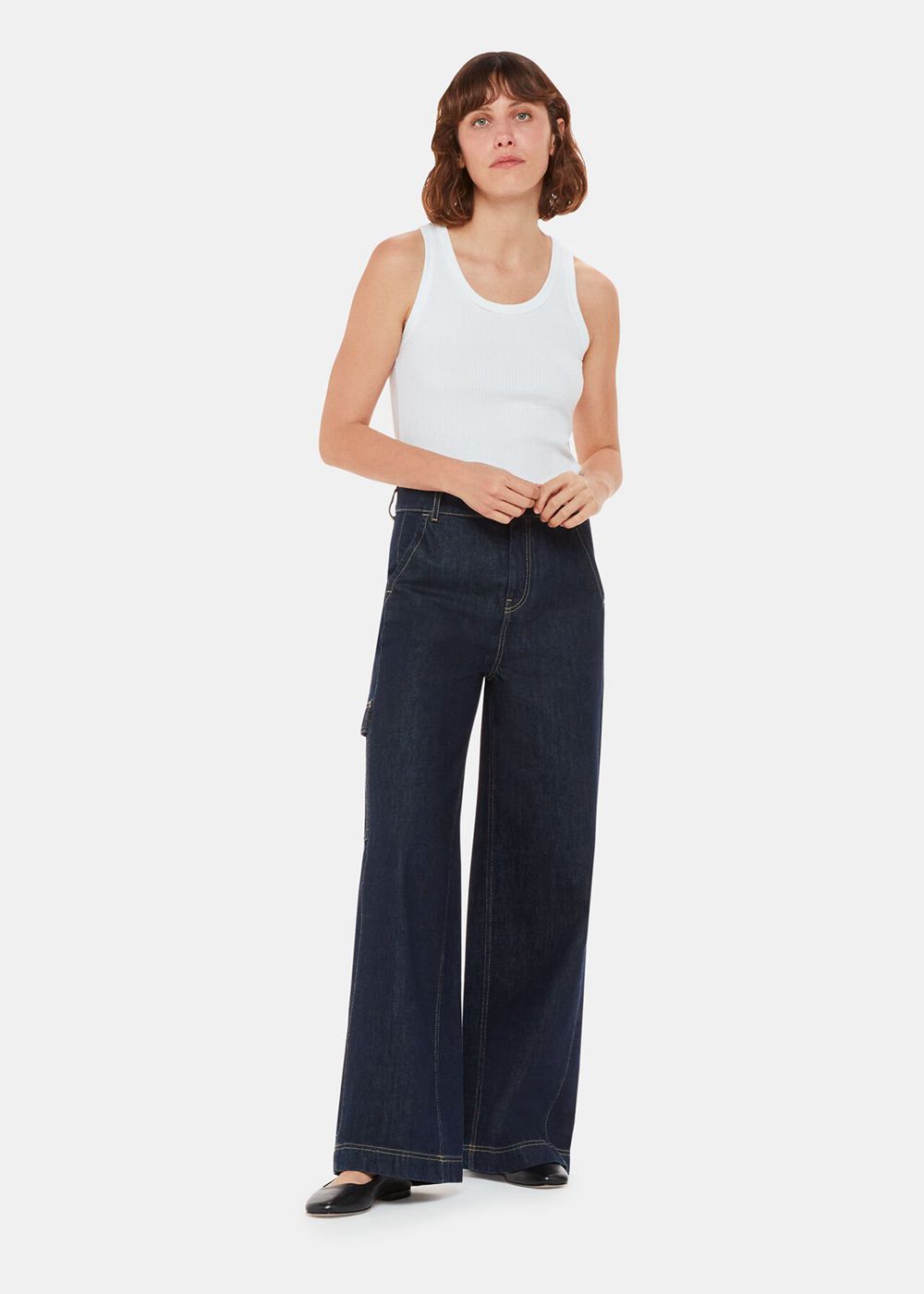 Whistles Wide Leg Cargo Jeans Dark Blue | US-86279WAMD