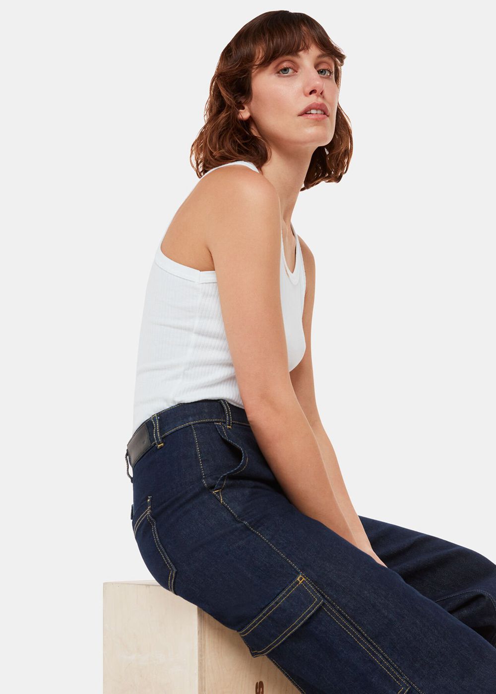 Whistles Wide Leg Cargo Jeans Dark Blue | US-86279WAMD