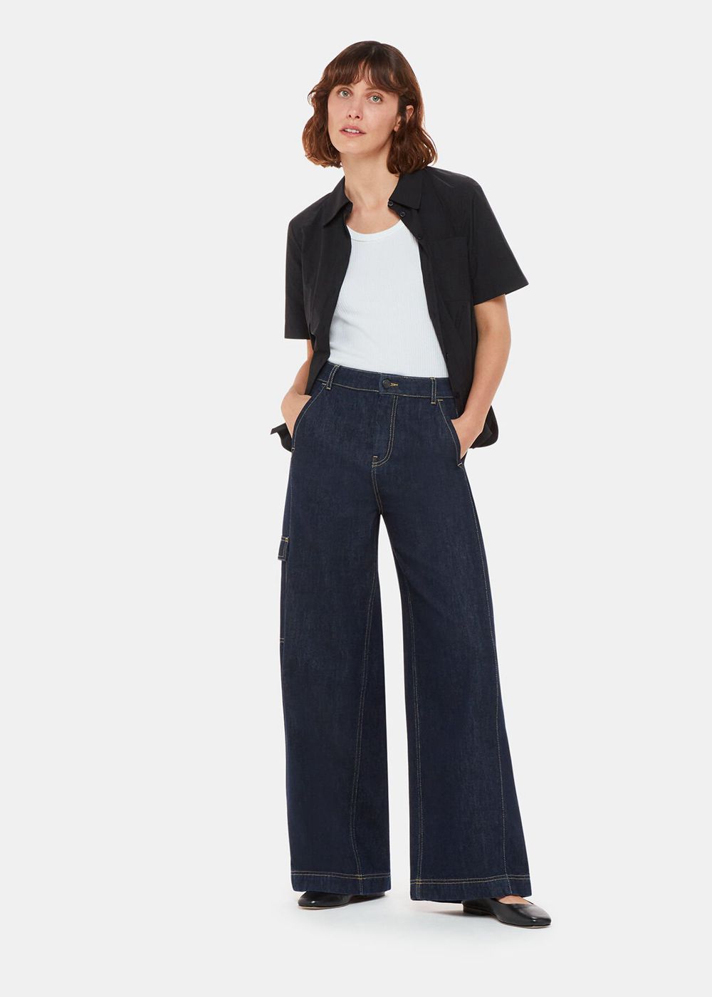 Whistles Wide Leg Cargo Jeans Dark Blue | US-36508WJKM