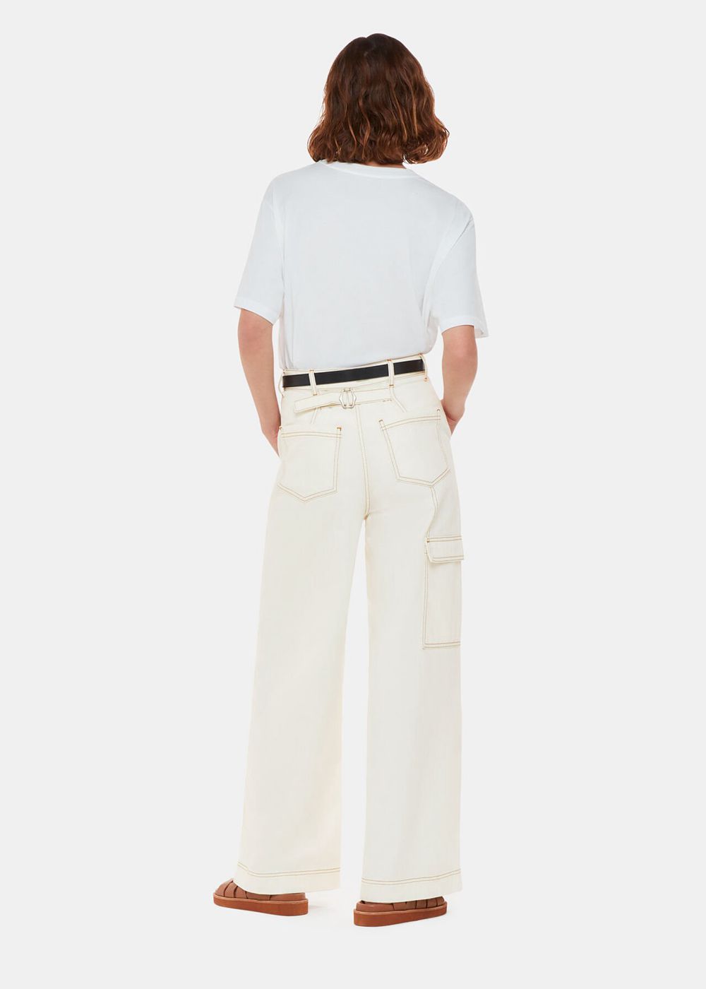 Whistles Wide Leg Cargo Jeans White | US-10846GFVM