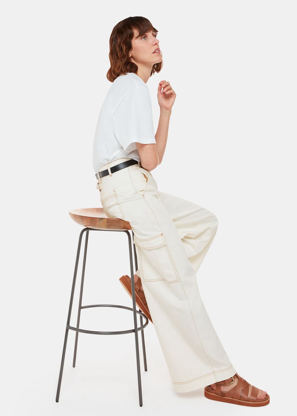 Whistles Wide Leg Cargo Jeans White | US-10846GFVM