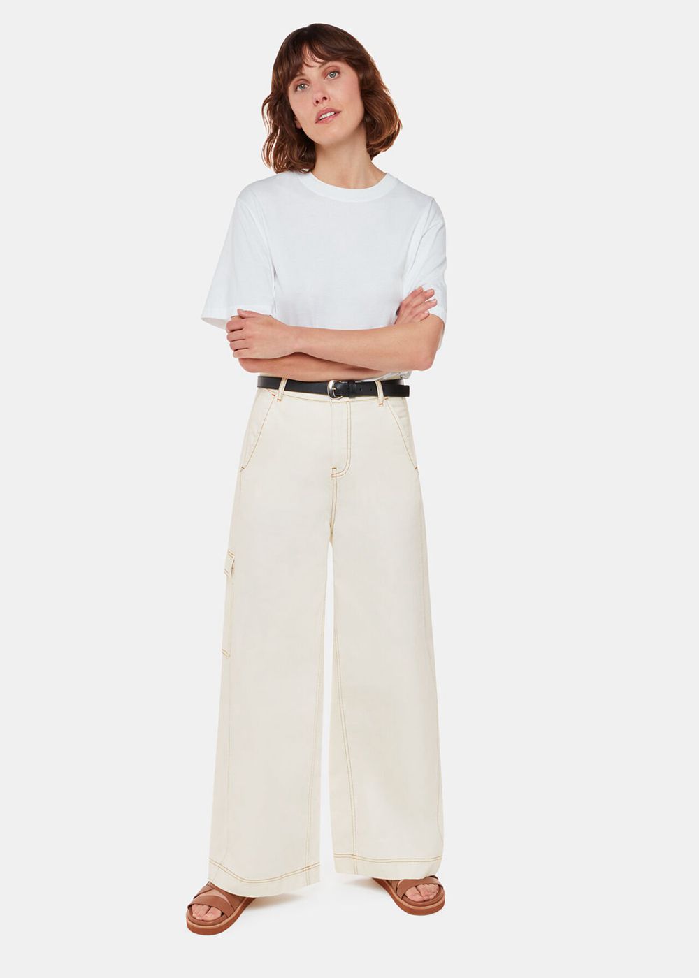 Whistles Wide Leg Cargo Jeans White | US-10846GFVM