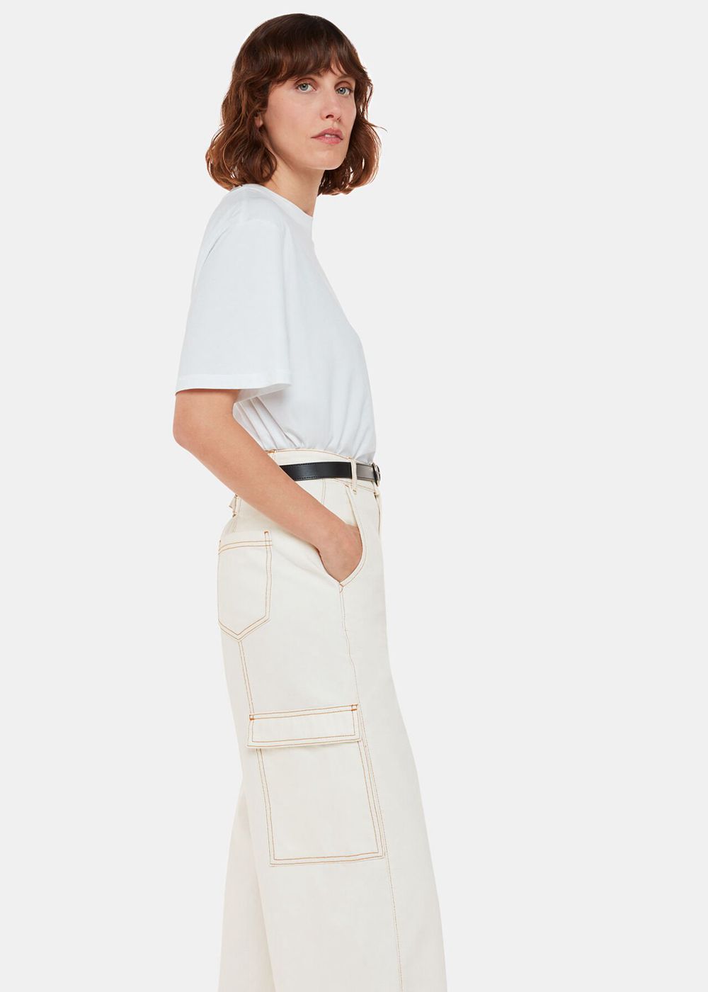 Whistles Wide Leg Cargo Jeans White | US-10846GFVM