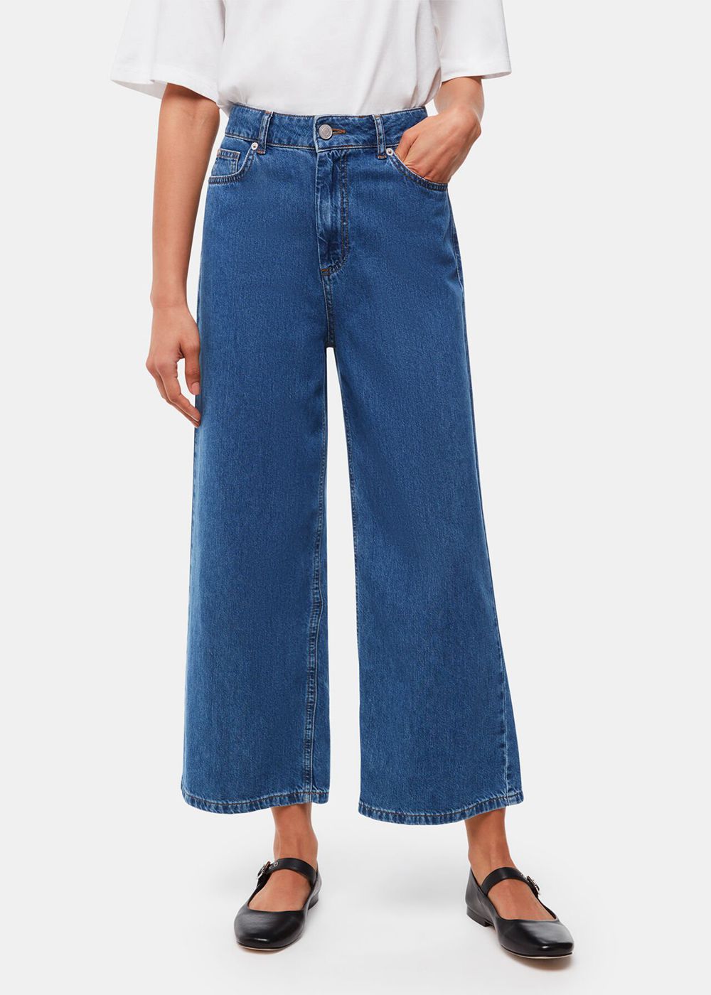 Whistles Wide Leg Cropped Jeans Blue | US-15673GCRQ