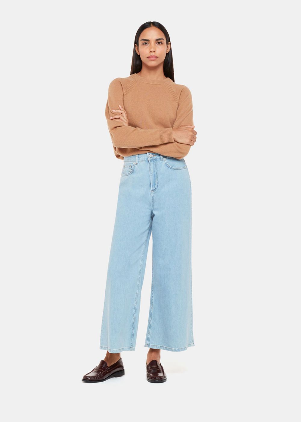 Whistles Wide Leg Cropped Jeans Light Wash | US-01423XLJA