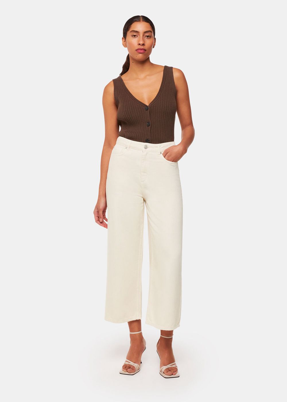 Whistles Wide Leg Cropped Jeans White | US-46258DEFS