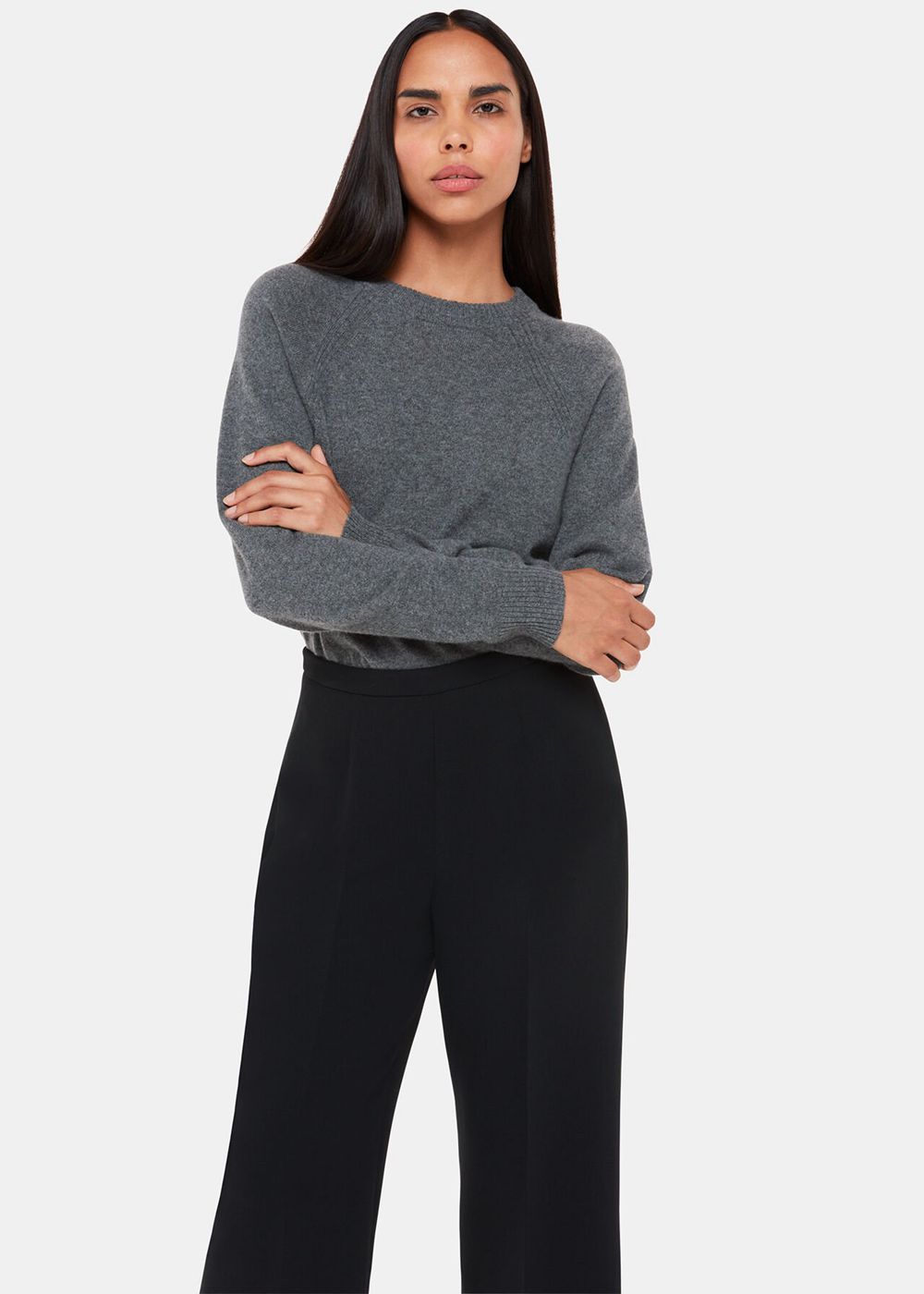 Whistles Wide Leg Cropped Pants Black | US-34796LRHG