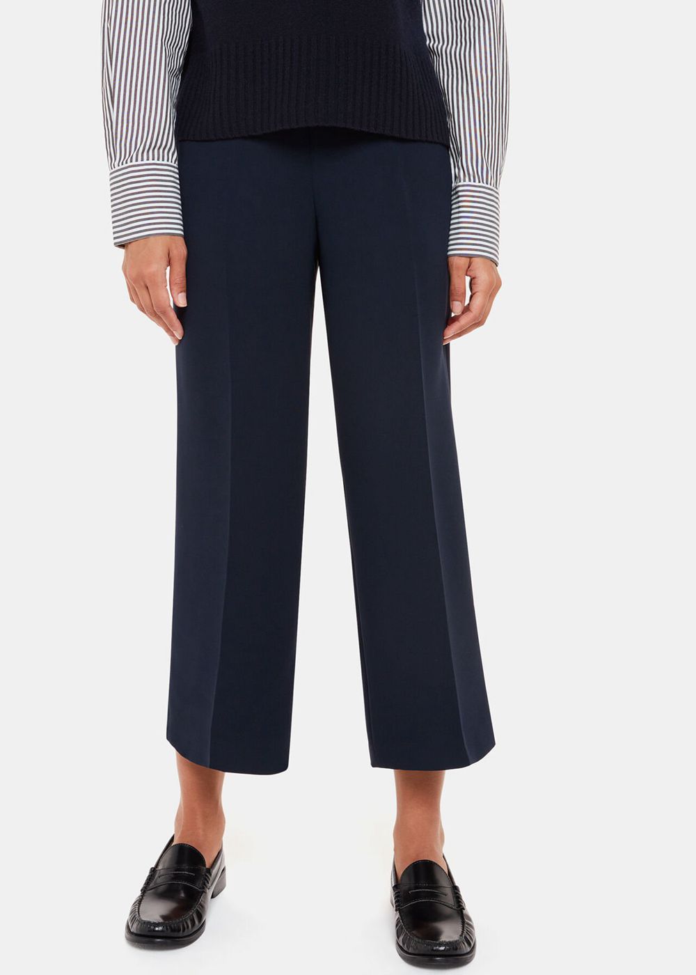 Whistles Wide Leg Cropped Pants Navy | US-64389DBSA