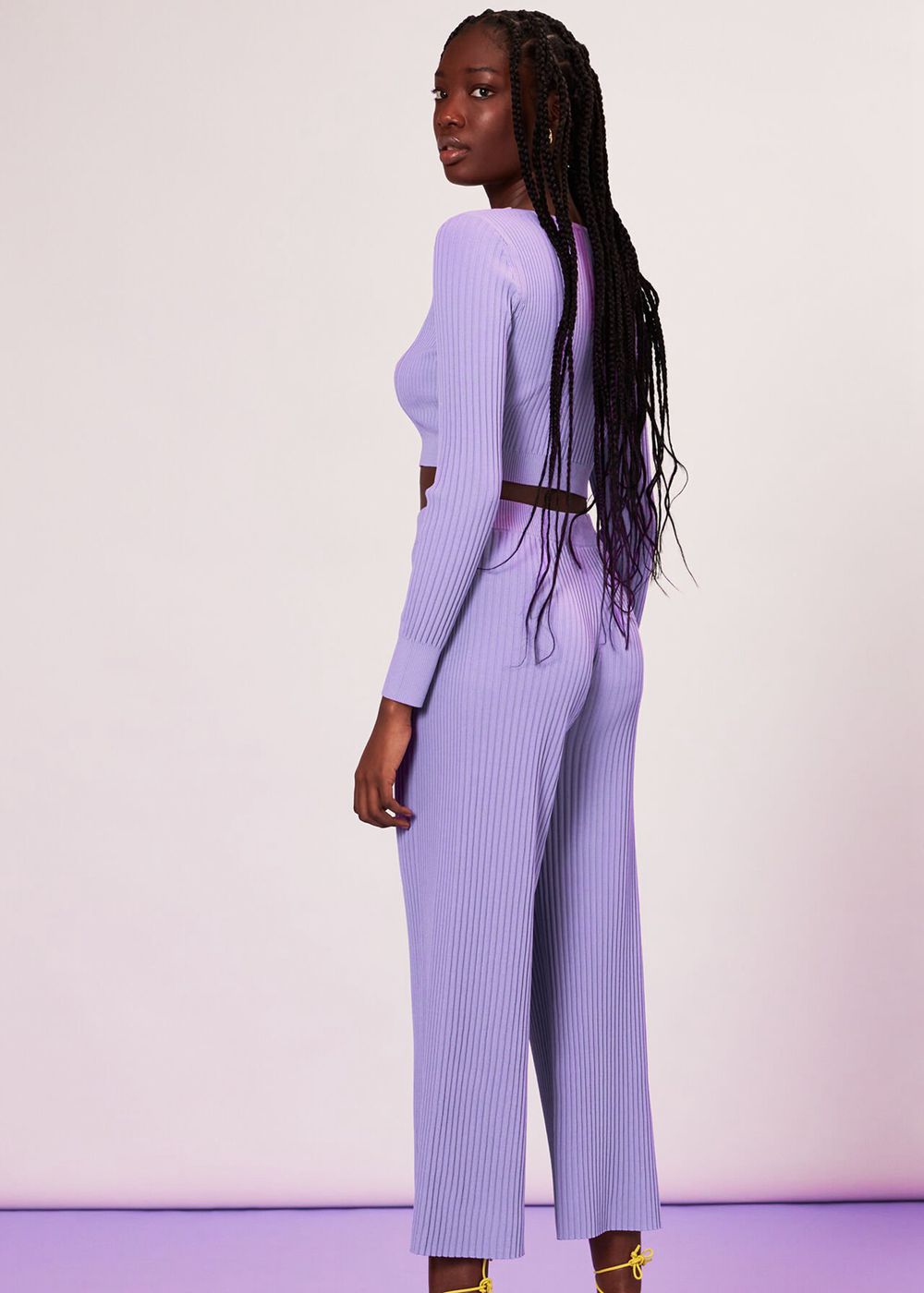 Whistles Wide Leg Rib Knit Pants Purple | US-54276YKEH