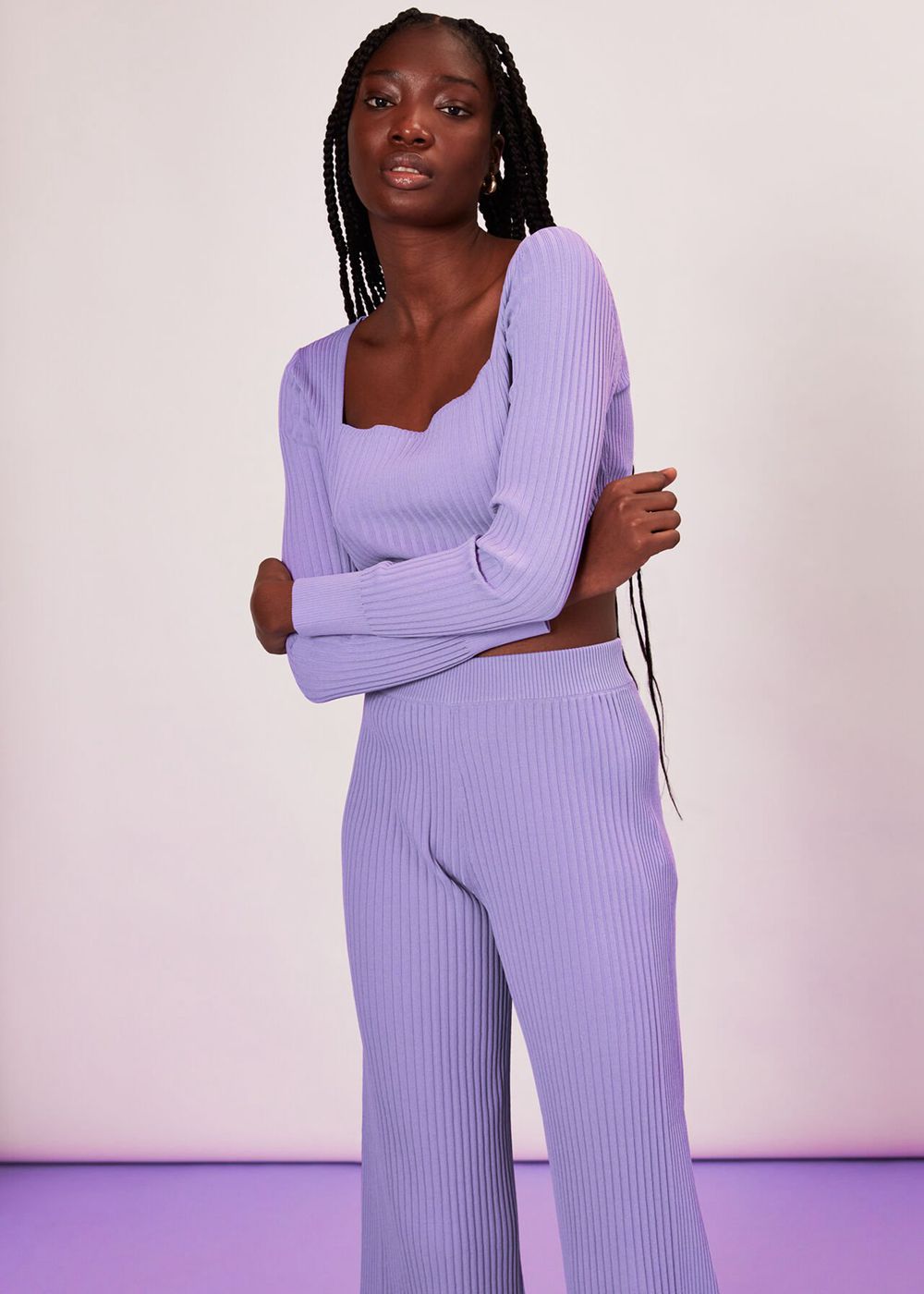 Whistles Wide Leg Rib Knit Pants Purple | US-54276YKEH