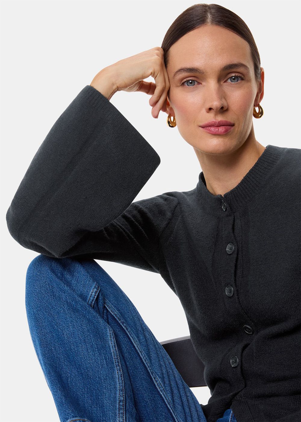 Whistles Wide Sleeve Detail Cardigan Black | US-18965ZCAP