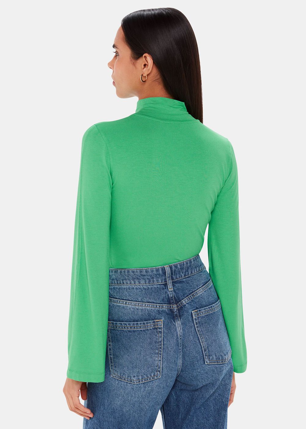 Whistles Wide Sleeve High Neck Top Green | US-85217GUNI