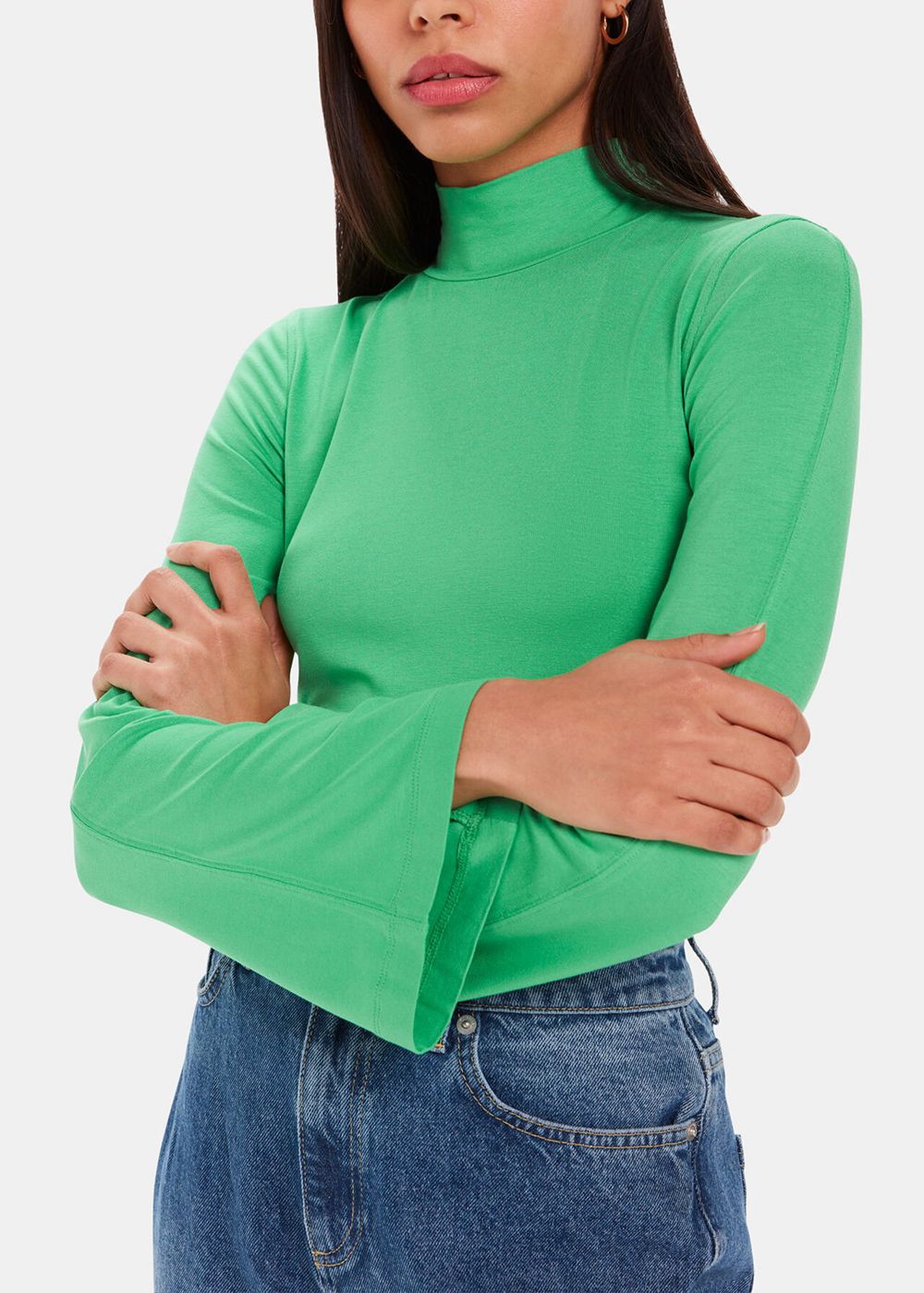 Whistles Wide Sleeve High Neck Top Green | US-85217GUNI