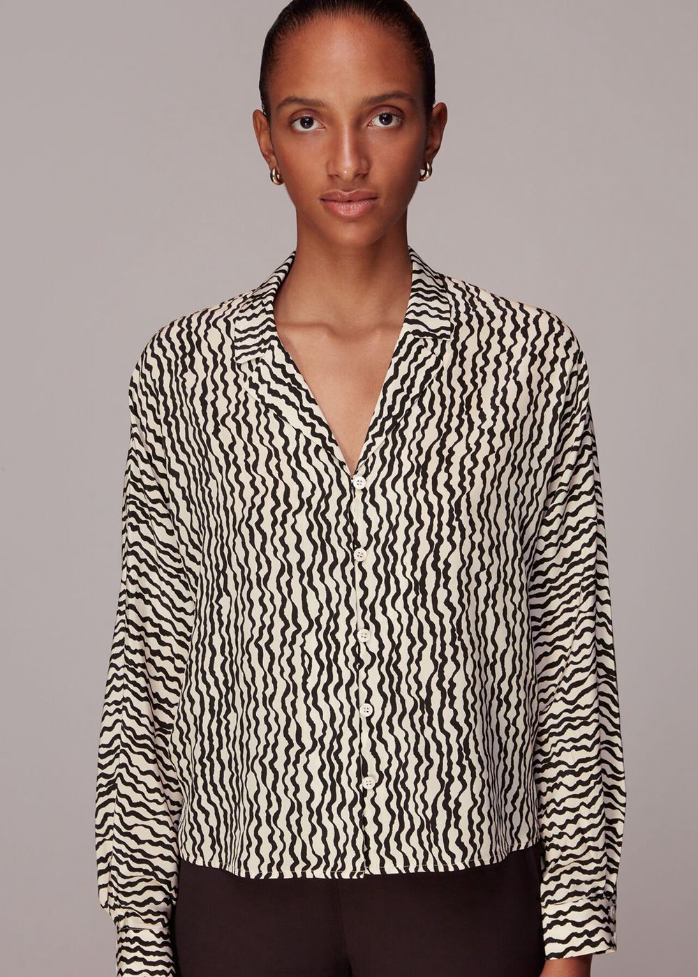 Whistles Wiggle Print Silk Shirts Black / White | US-96304ZJDS