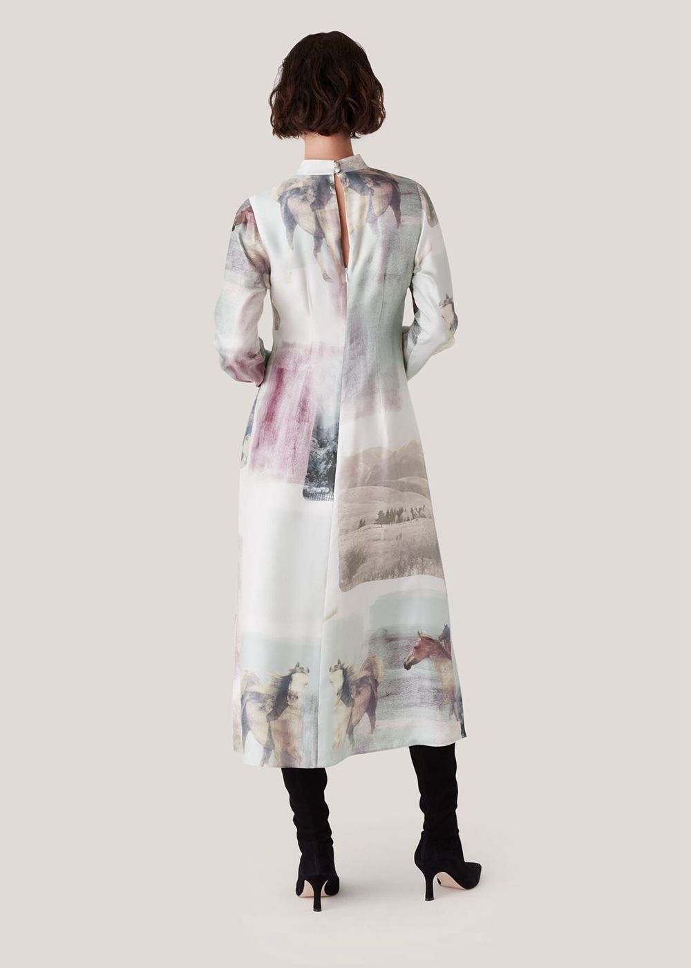 Whistles Wild Horse Print Silk Dress White / Multicolor | US-21057INOK