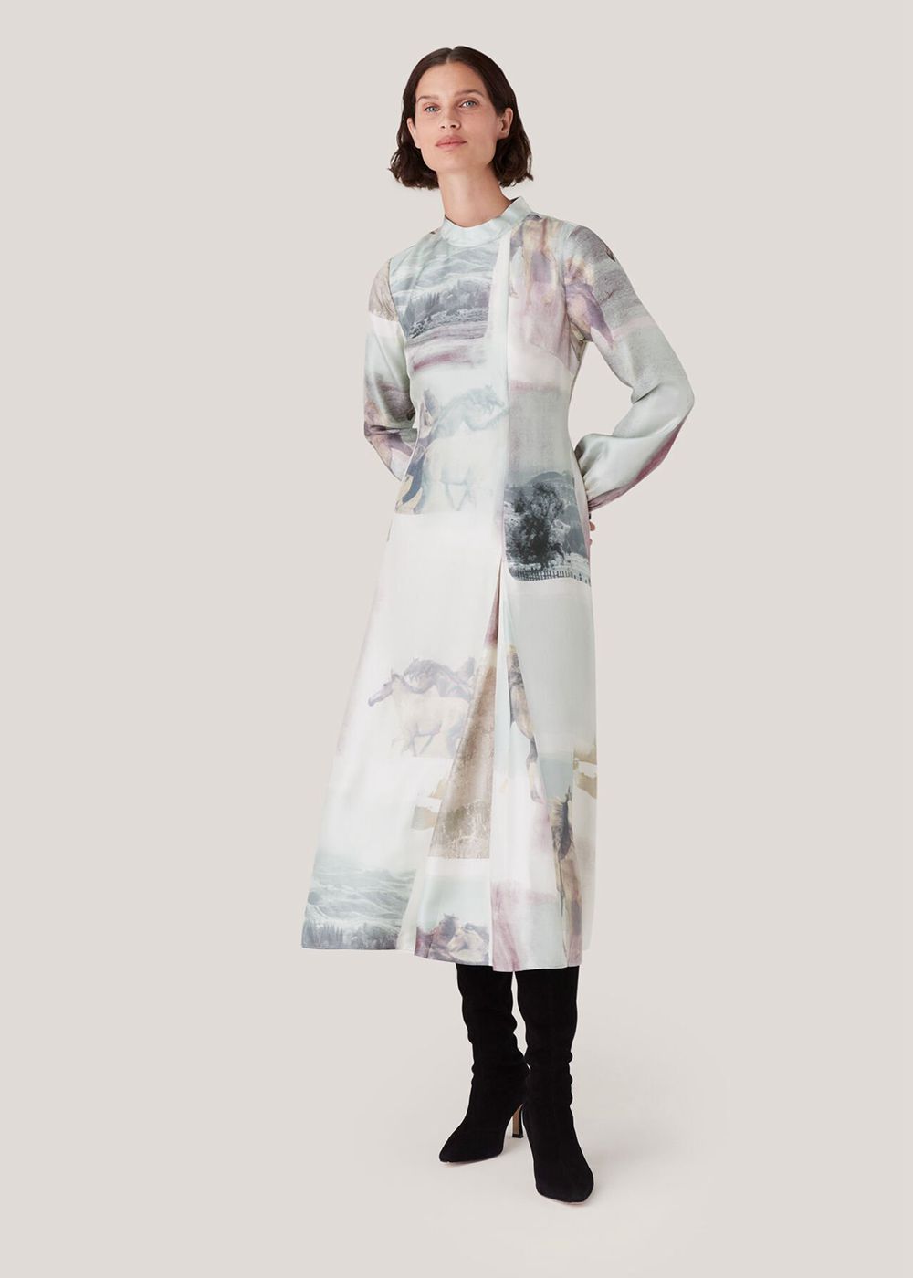 Whistles Wild Horse Print Silk Dress White / Multicolor | US-21057INOK