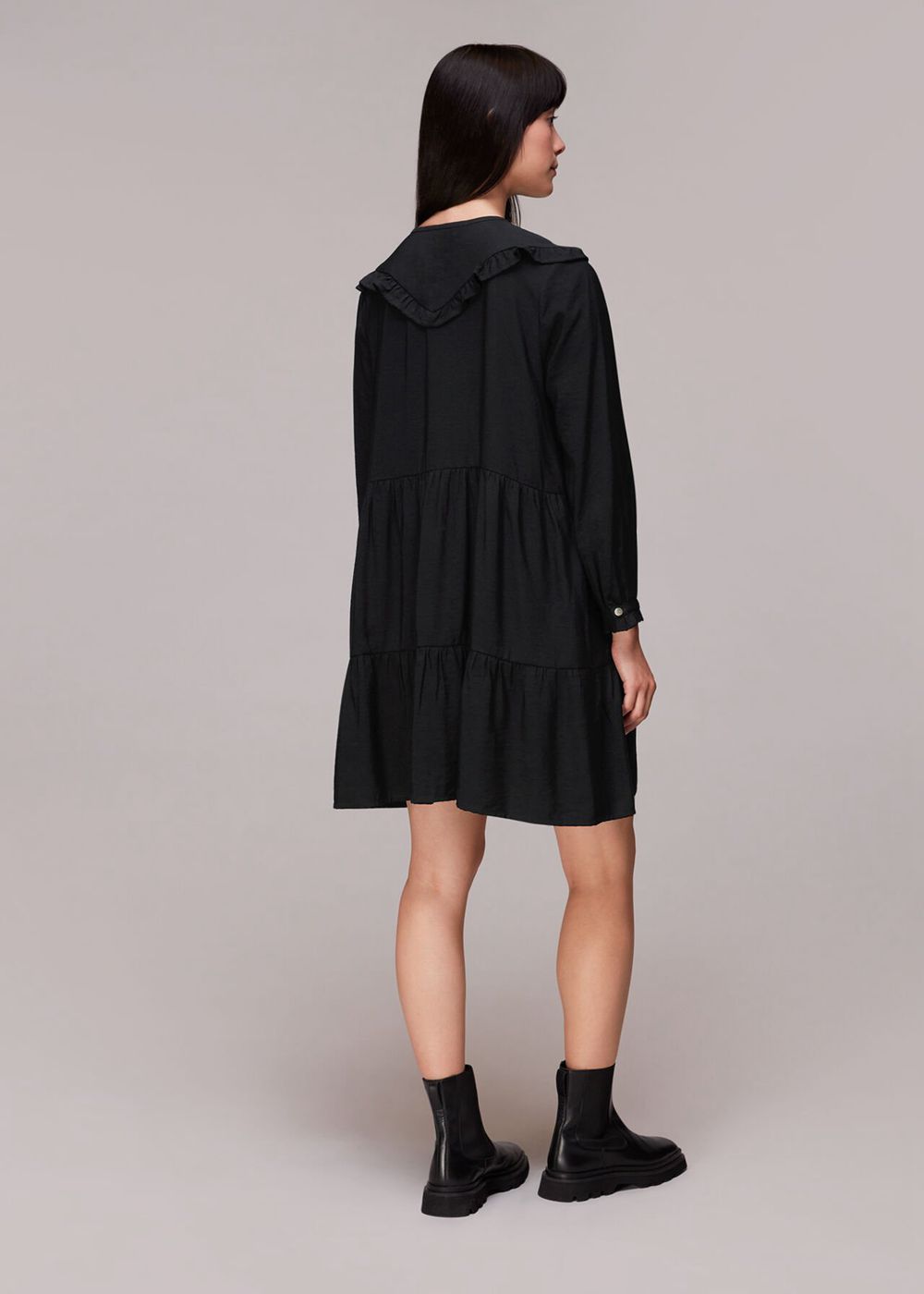 Whistles Willa Frill Trapeze Dress Black | US-43182FXBC