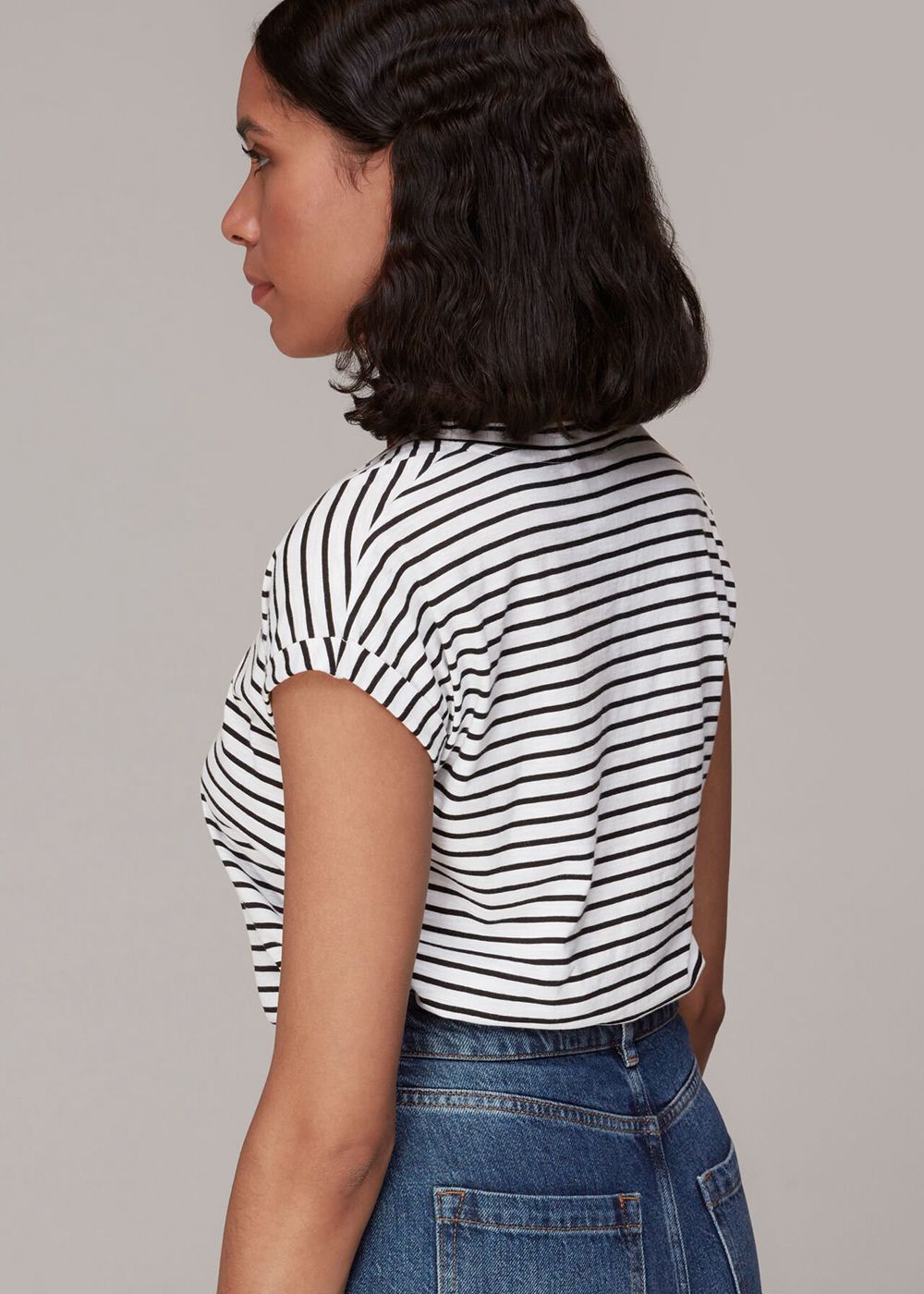 Whistles Willa Stripe V Neck T-Shirt Black / Multicolor | US-36750OETL