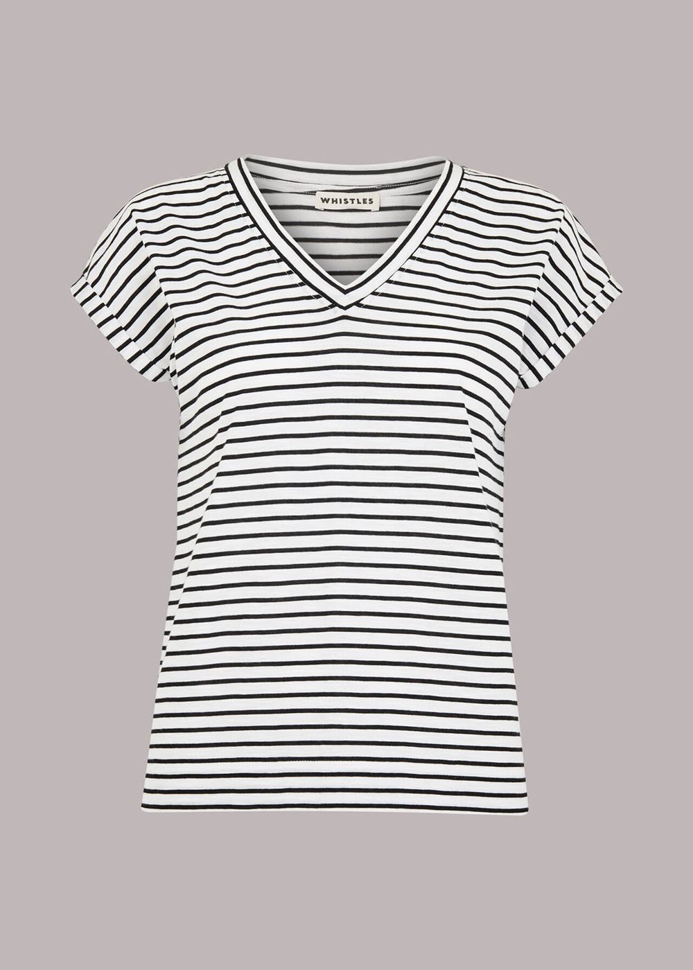 Whistles Willa Stripe V Neck T-Shirt Black / Multicolor | US-36750OETL