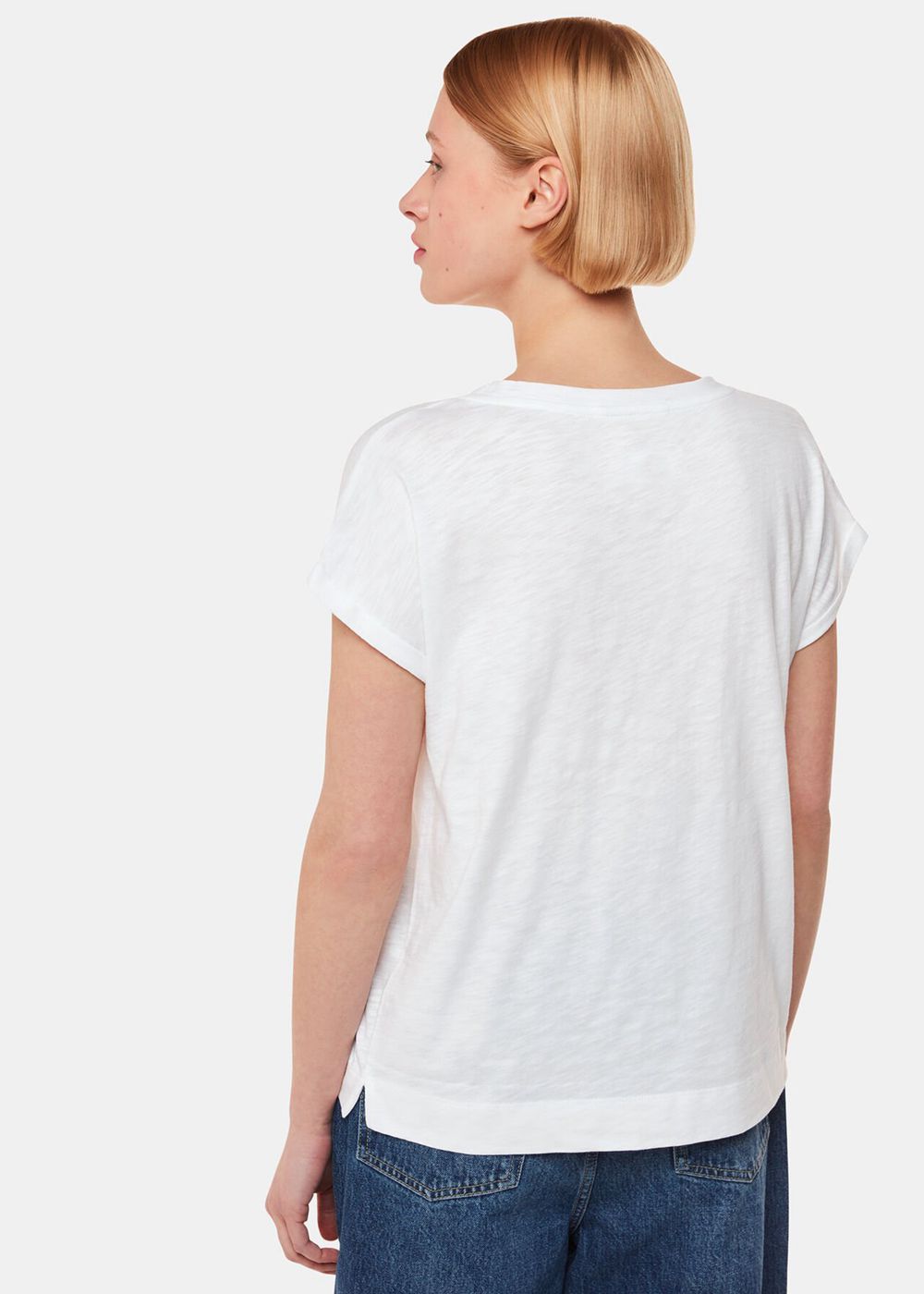 Whistles Willa V Neck Cap Sleeve T-Shirt White | US-37850ALVT