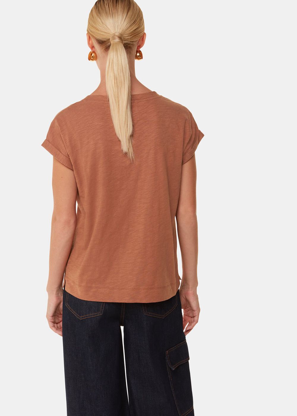 Whistles Willa V Neck Cap Sleeve T-Shirt Brown | US-49285RNZE