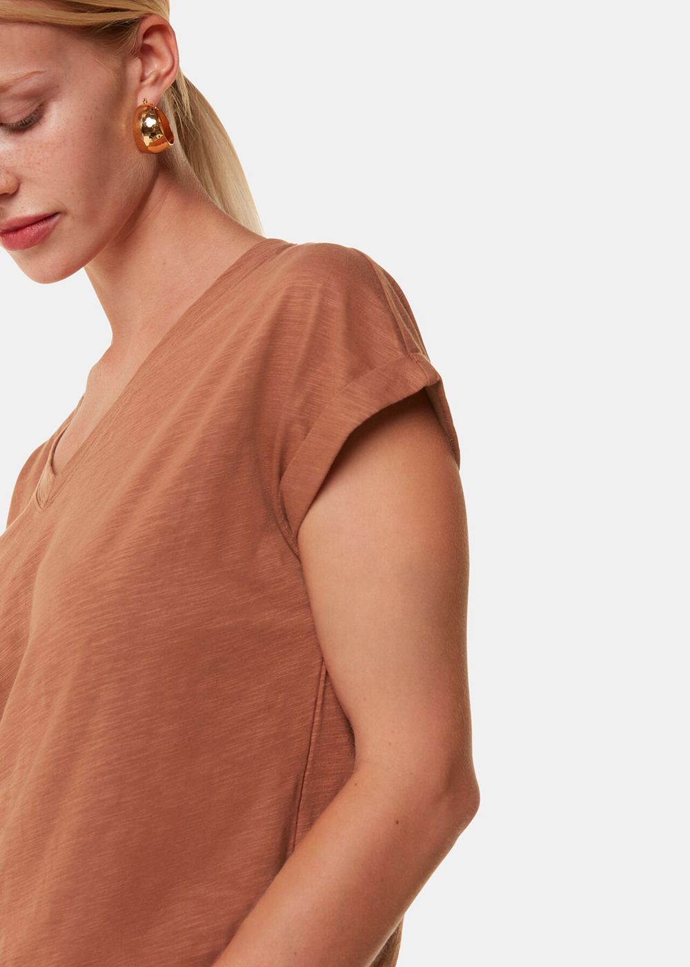 Whistles Willa V Neck Cap Sleeve T-Shirt Brown | US-49285RNZE