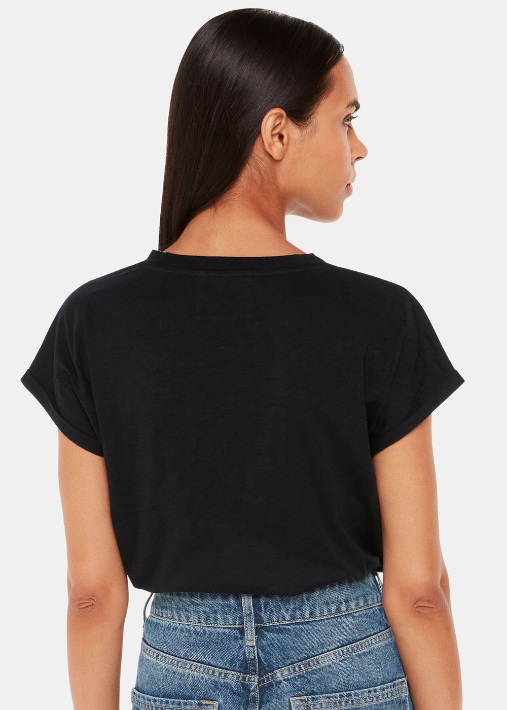 Whistles Willa V Neck Cap Sleeve T-Shirt Black | US-76835NWKT