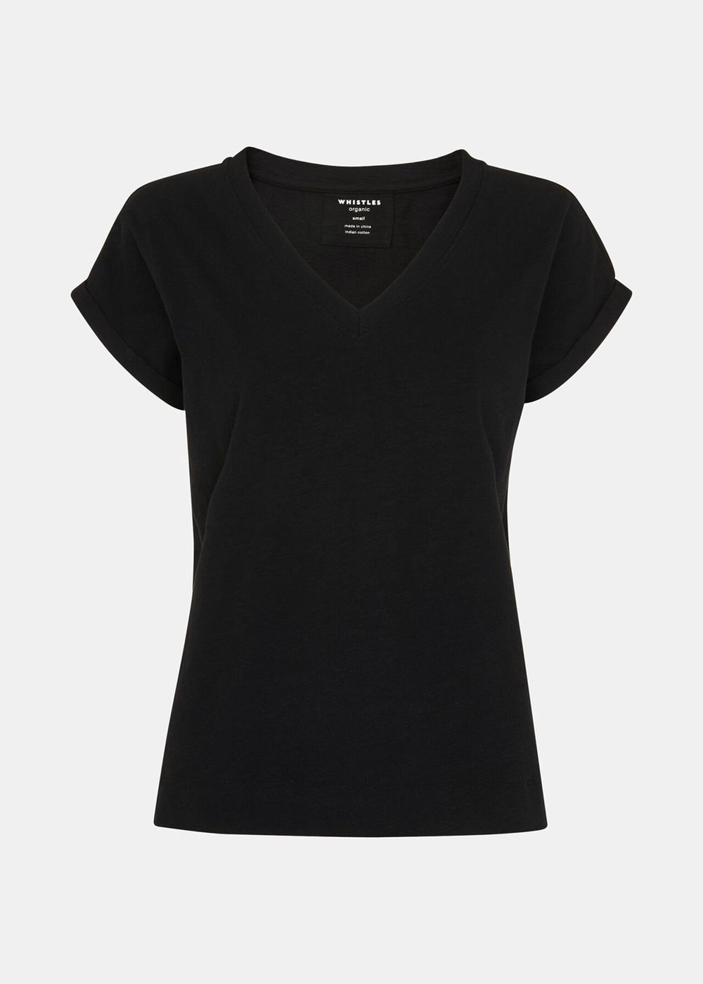 Whistles Willa V Neck Cap Sleeve T-Shirt Black | US-76835NWKT