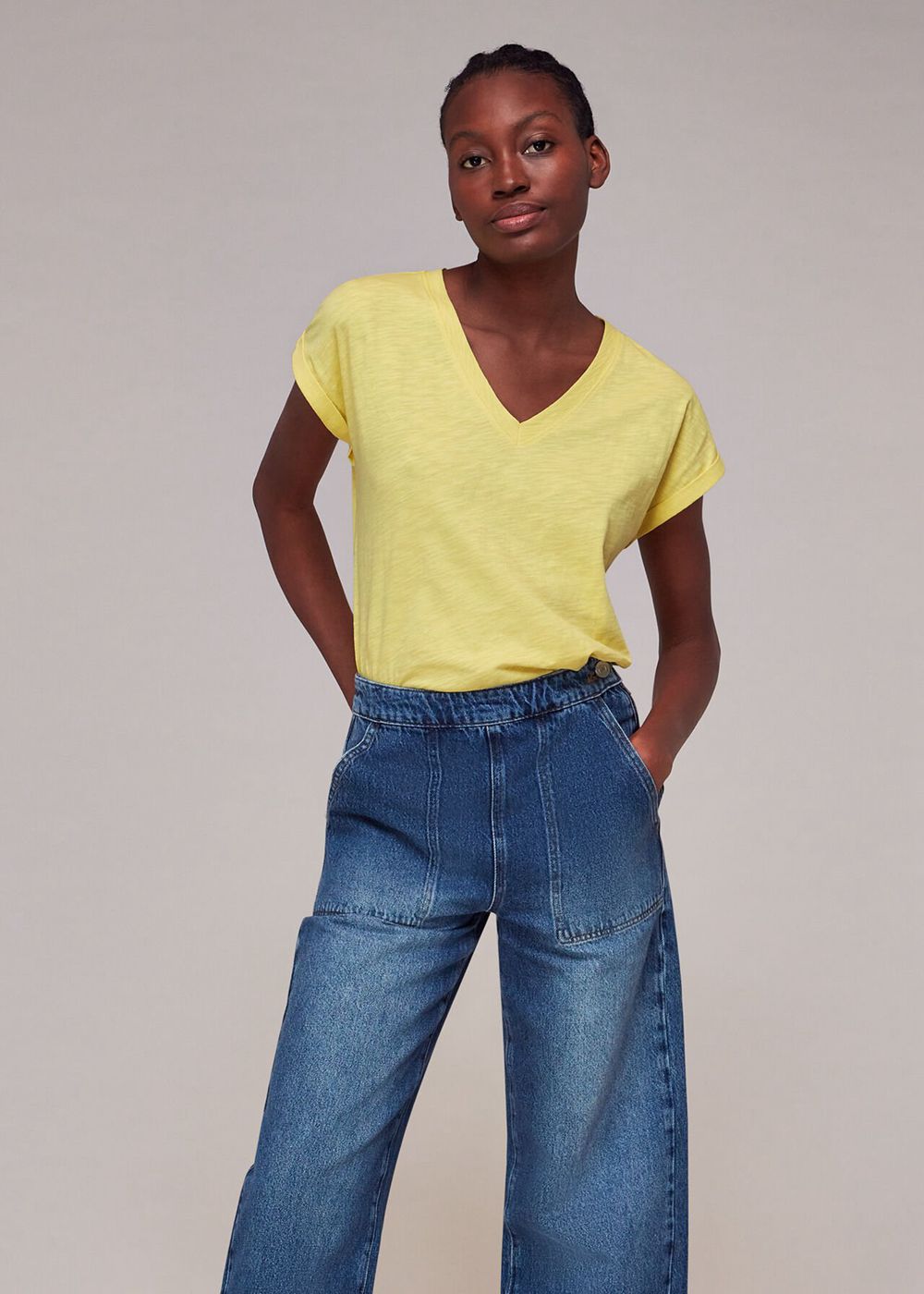 Whistles Willa V Neck Cap Sleeve T-Shirt Yellow | US-62451DTIY