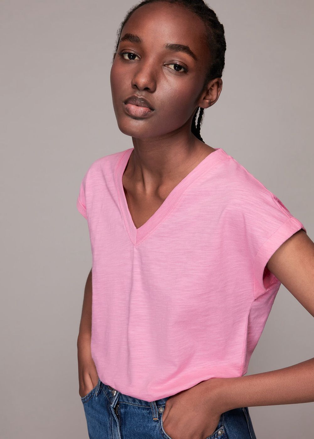 Whistles Willa V Neck Cap Sleeve T-Shirt Pink | US-12954QPZV