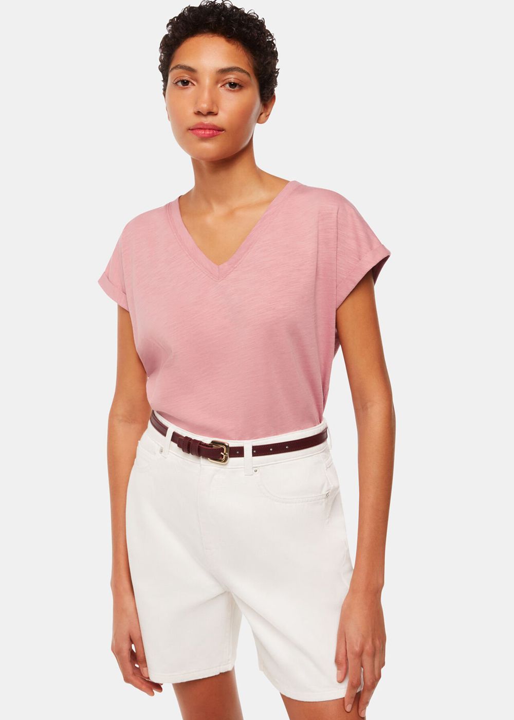 Whistles Willa V Neck Cap Sleeve T-Shirt Pink | US-30716JUQD