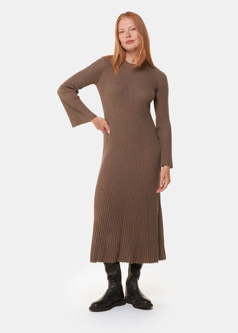 Whistles Willow Ribbed Knit Dress Grey Brown | US-52896UNOR