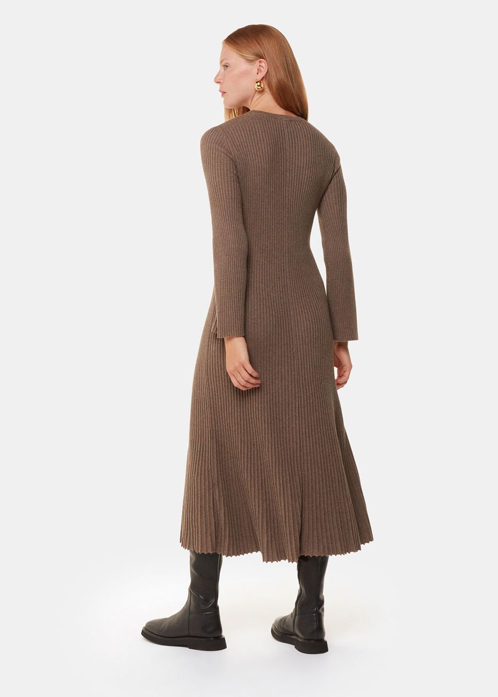 Whistles Willow Ribbed Knit Dress Grey Brown | US-52896UNOR