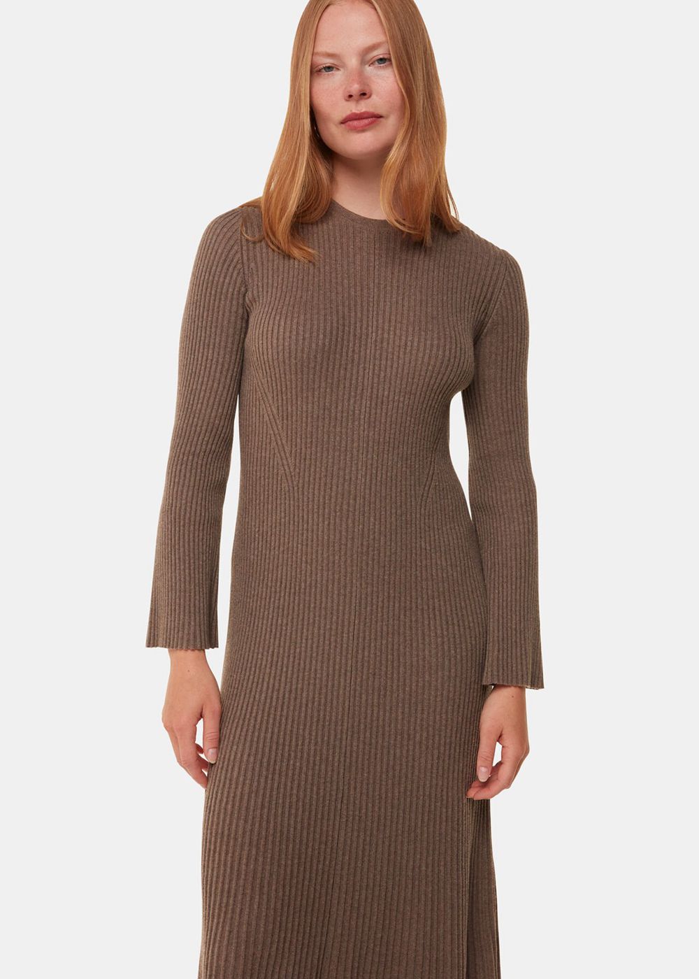 Whistles Willow Ribbed Knit Dress Grey Brown | US-52896UNOR