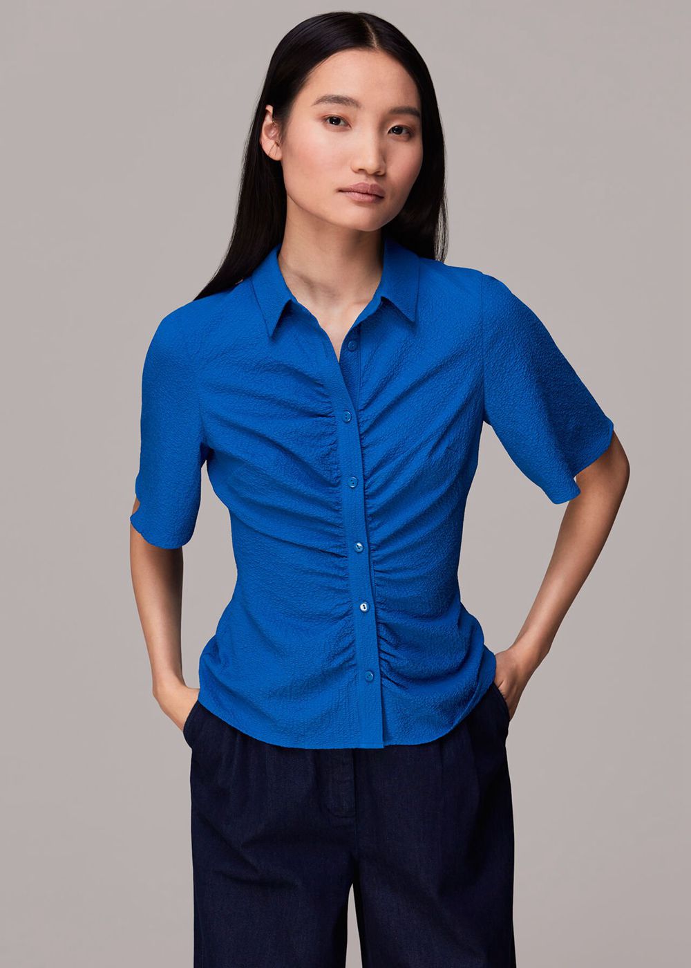 Whistles Willow Ruched Detail Top Blue | US-98526LXYS