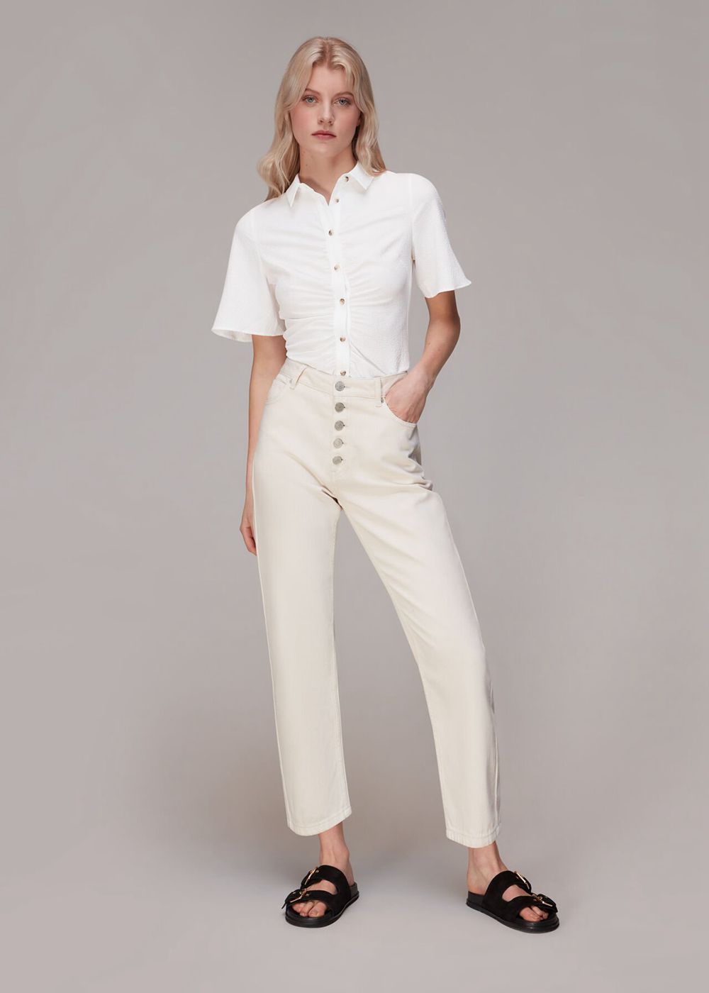 Whistles Willow Ruched Detail Top White | US-79863CKXV