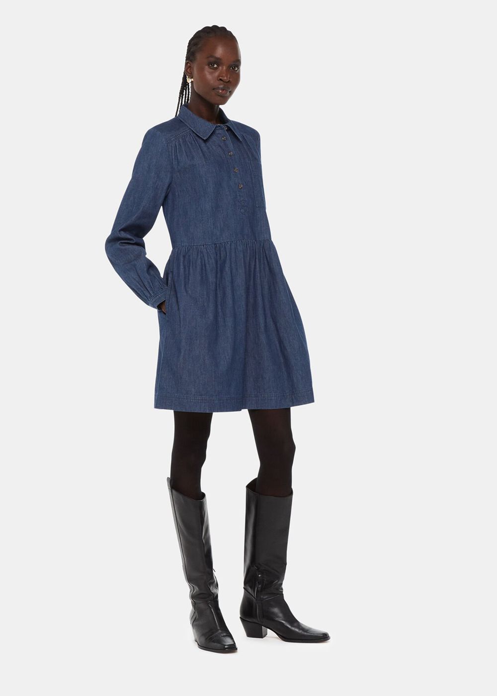 Whistles Winnie Chambray Denim Dress Dark Blue | US-69254KRFX