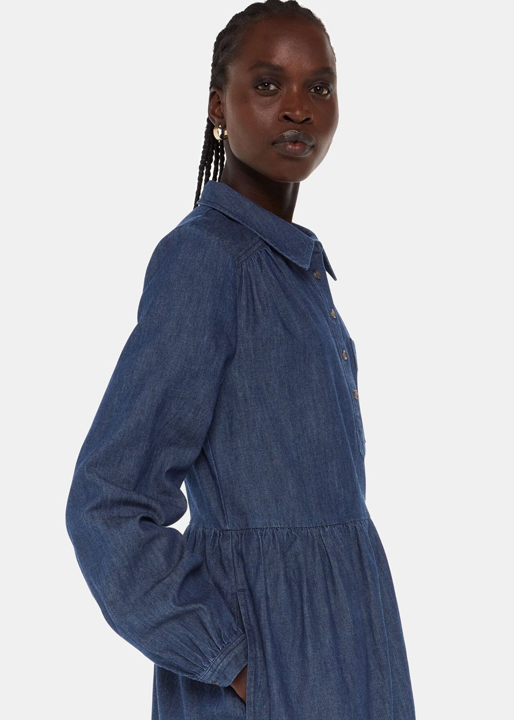 Whistles Winnie Chambray Denim Dress Dark Blue | US-69254KRFX