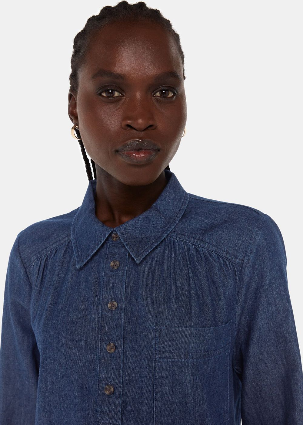 Whistles Winnie Chambray Denim Dress Dark Blue | US-69254KRFX