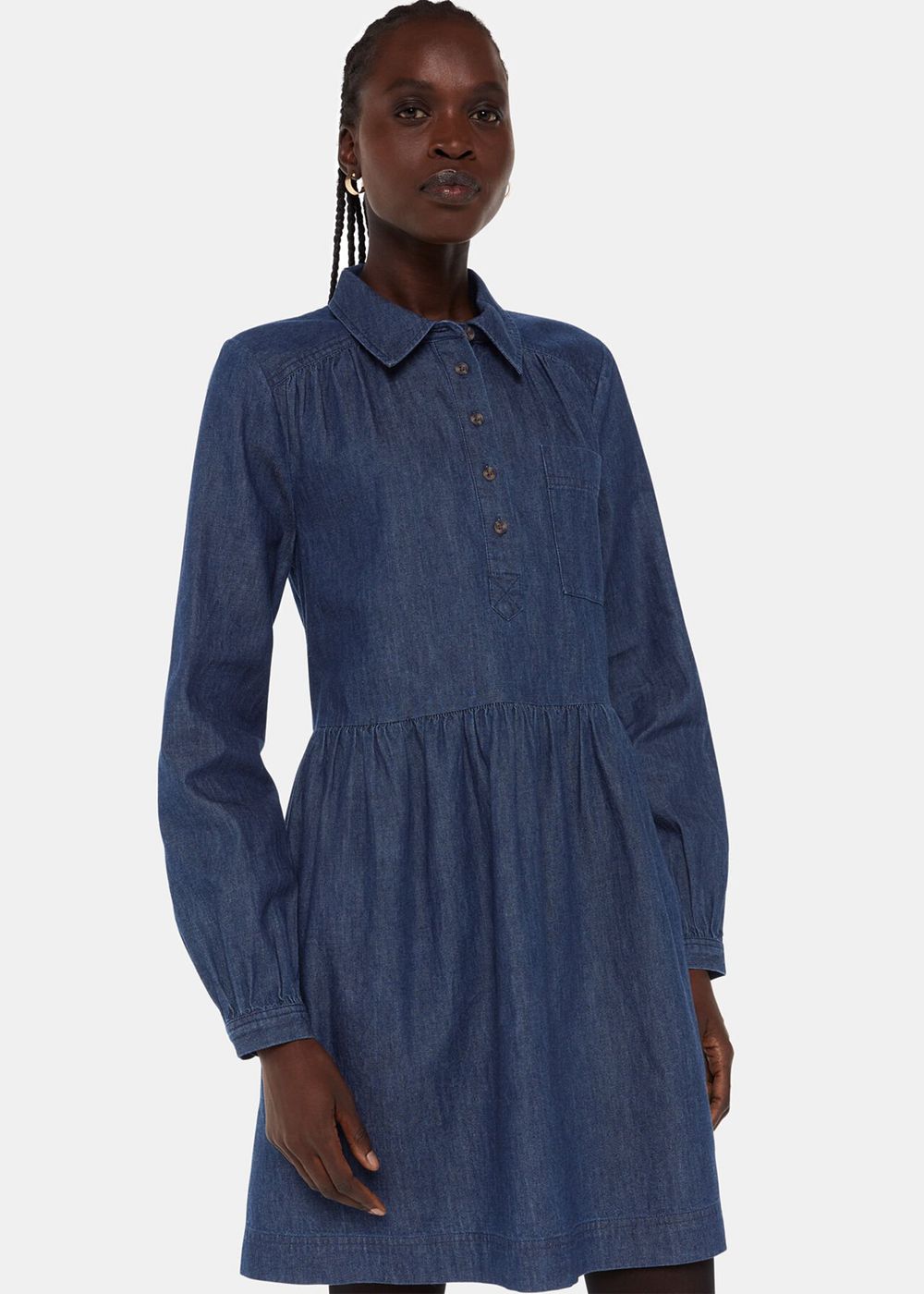 Whistles Winnie Chambray Denim Dress Dark Blue | US-69254KRFX