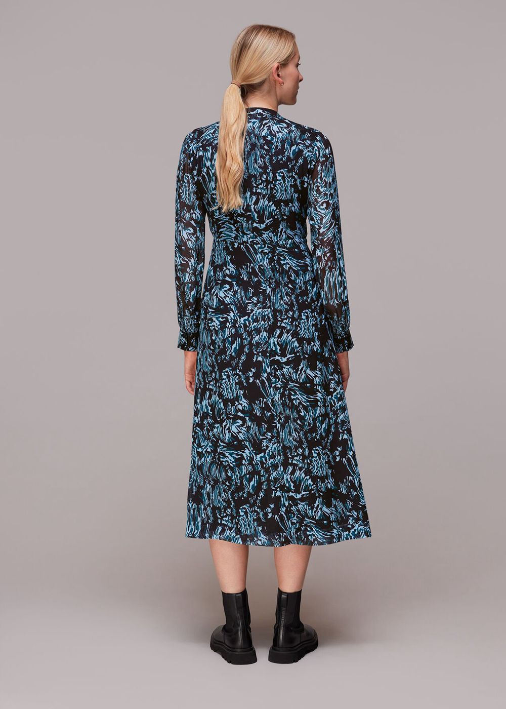 Whistles Wood Tiger Print Midi Dress Blue / Multicolor | US-84201NSJU