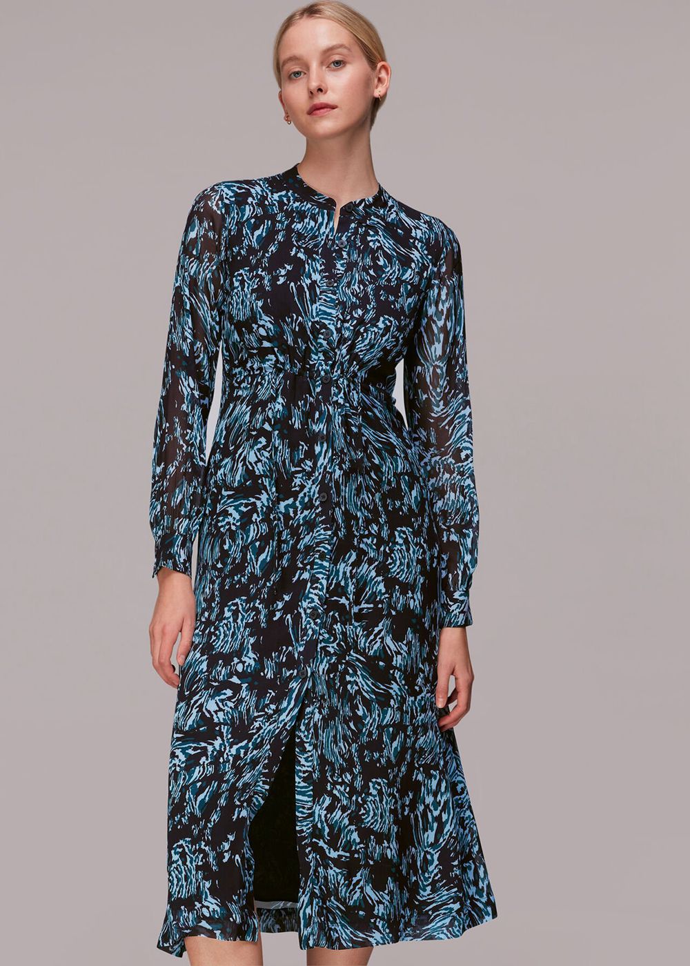 Whistles Wood Tiger Print Midi Dress Blue / Multicolor | US-84201NSJU