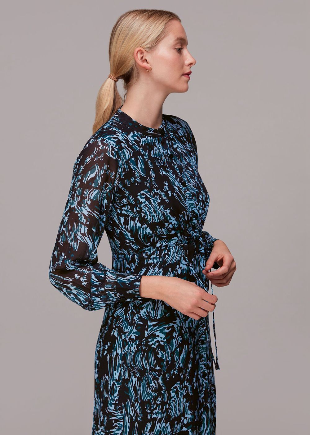 Whistles Wood Tiger Print Midi Dress Blue / Multicolor | US-84201NSJU