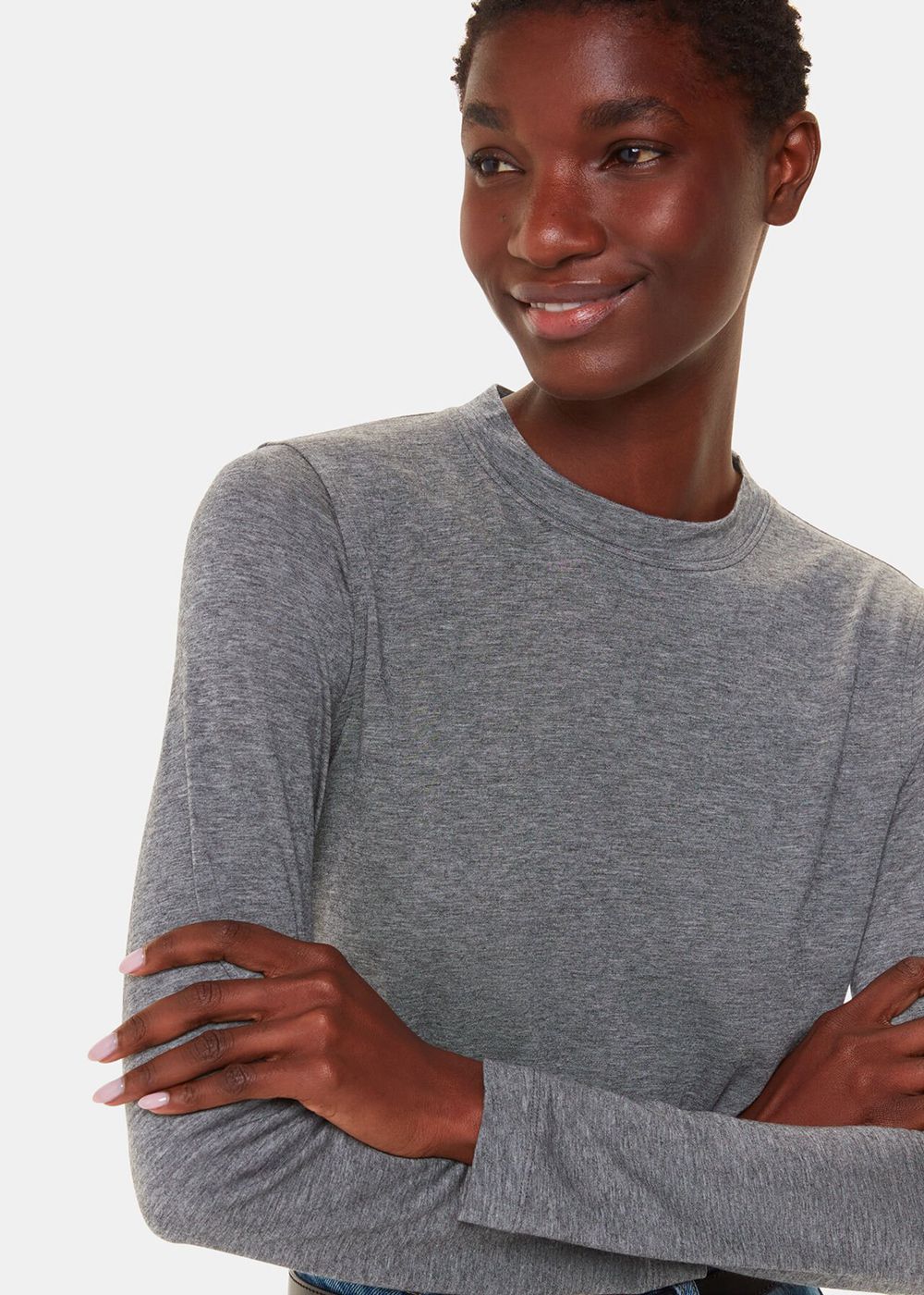 Whistles Wool Blend Crew Neck Top Grey | US-27953XTQS