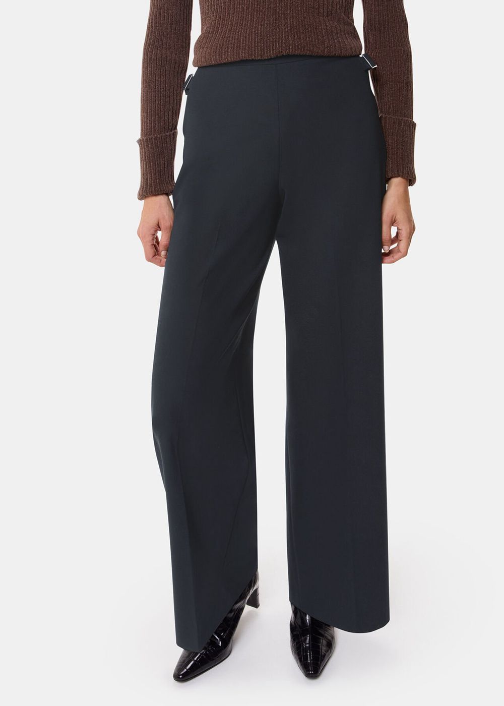 Whistles Wool Blend Tab Detail Pants Black | US-10794CISL