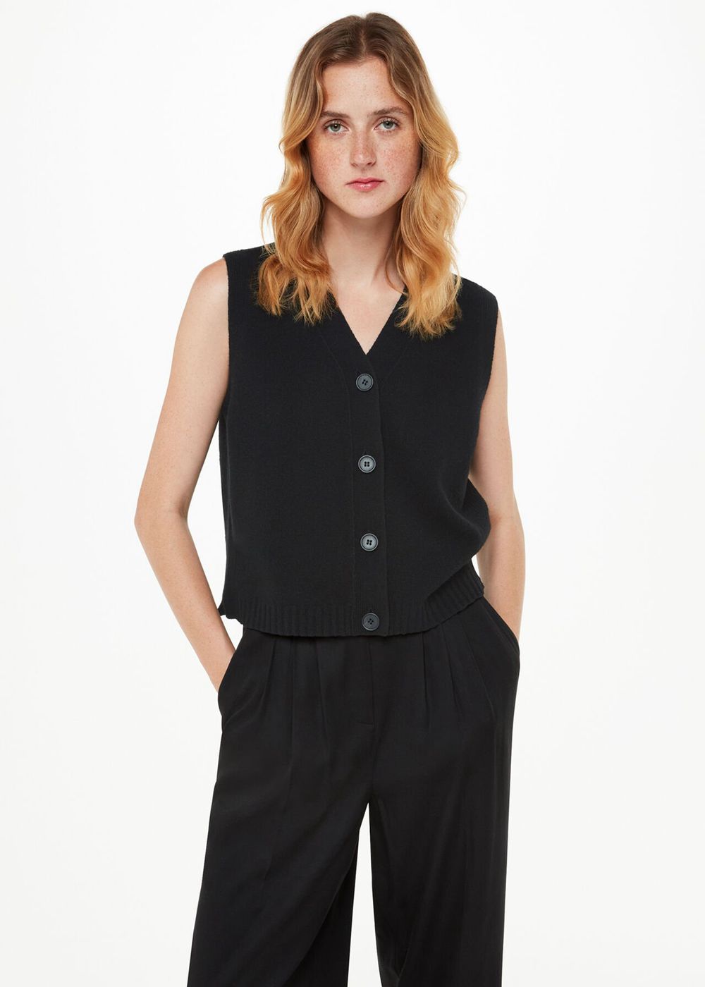 Whistles Wool Button Through Tank Top Black | US-14765JYTA