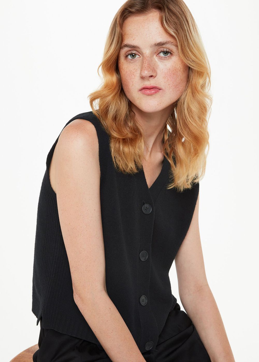 Whistles Wool Button Through Tank Top Black | US-14765JYTA