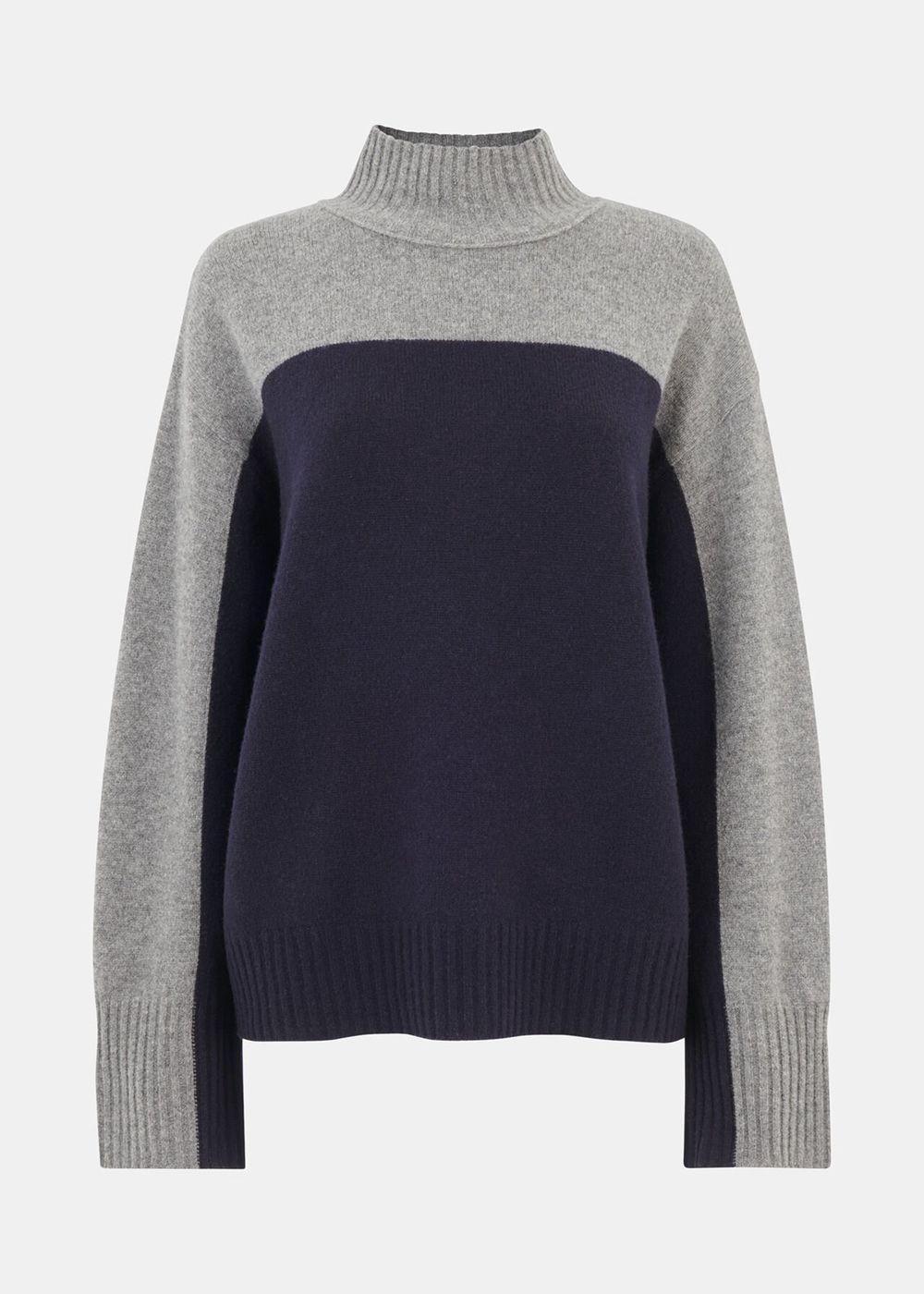 Whistles Wool Colour Block Funnel Neck Knitwear Navy / Multicolor | US-01985XKDL